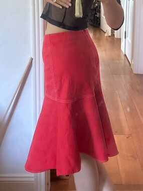 Ralph Lauren Red Flared Midi Skirt